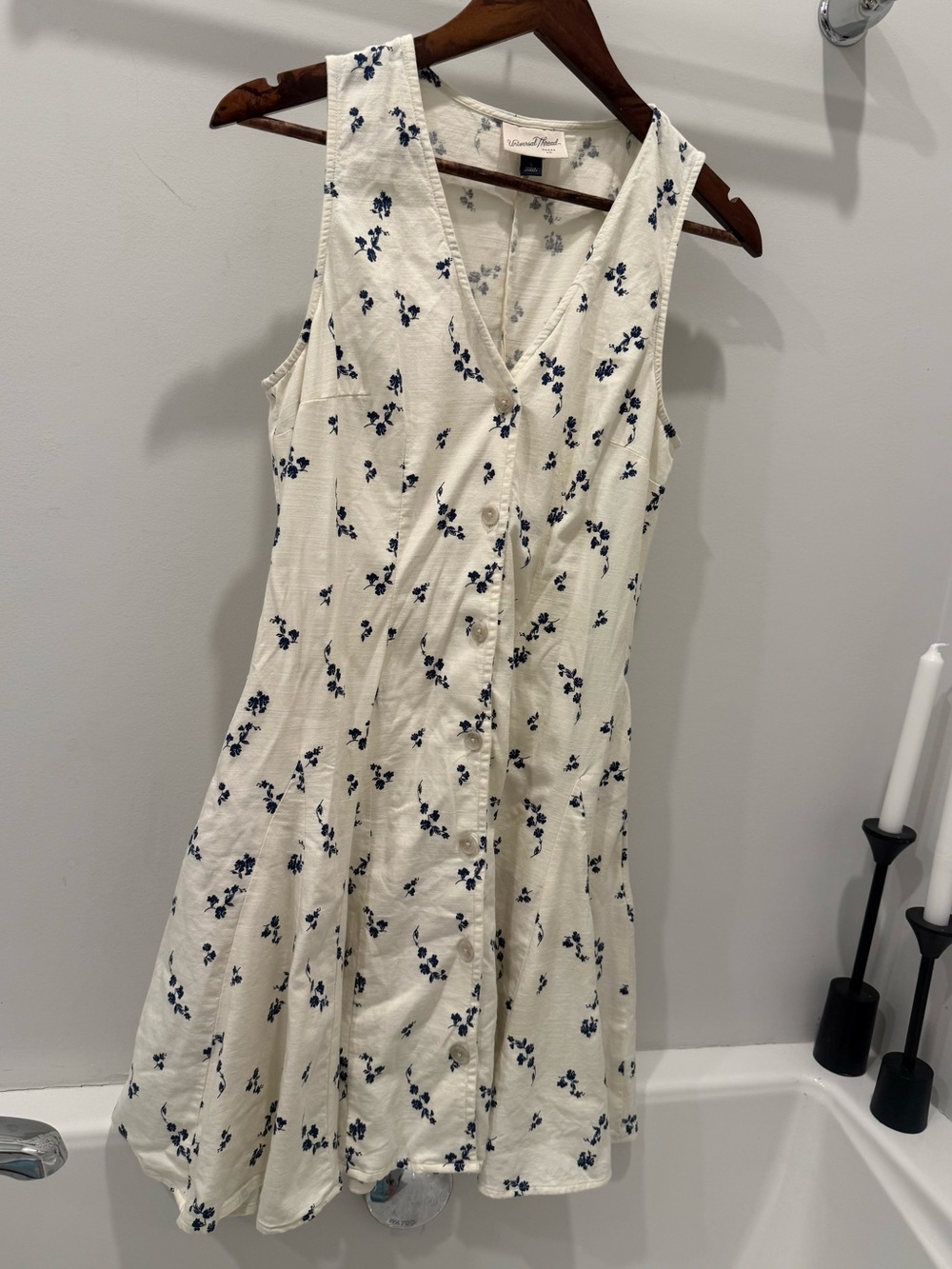 Universal Thread Cream Mini Dress with Navy Floral Print